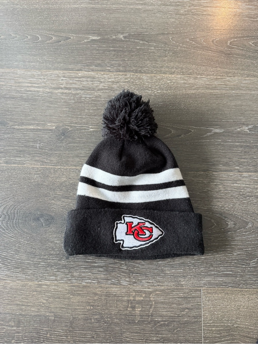 Kansas City Chiefs Embroidered Black & White Pom Beanie